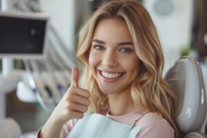 Smiling dental patient making thumbs up gesture