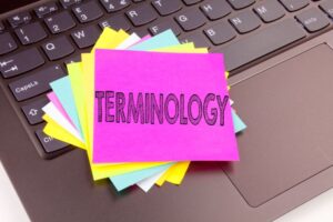 Sticky note with “terminology” written on it